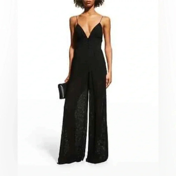 NEW Alice & Olivia Tilly Eyelet Wide-Leg V-Neck Jumpsuit  Size 0 B966 - Picture 1 of 8